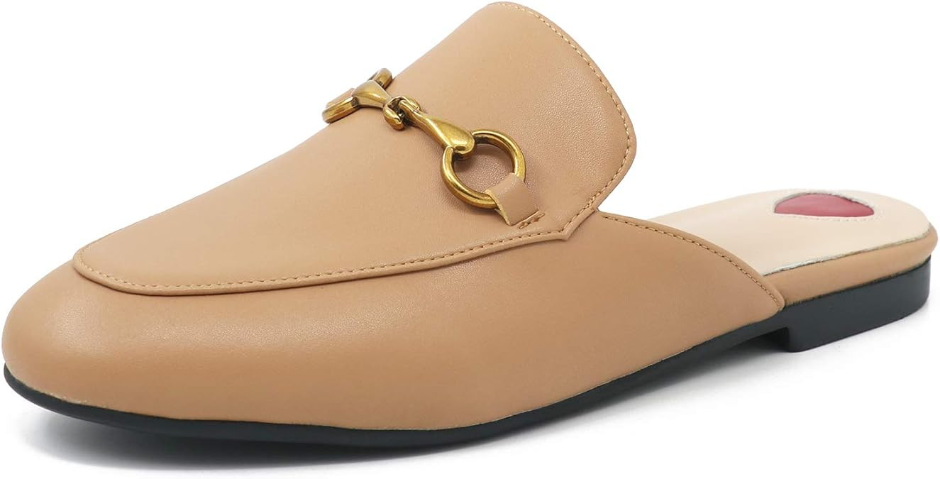 Comfity Mules for Women, Womens Leather Slip On Mule Flats Embroidery Loafers Backless Rabbit Hai... | Amazon (US)