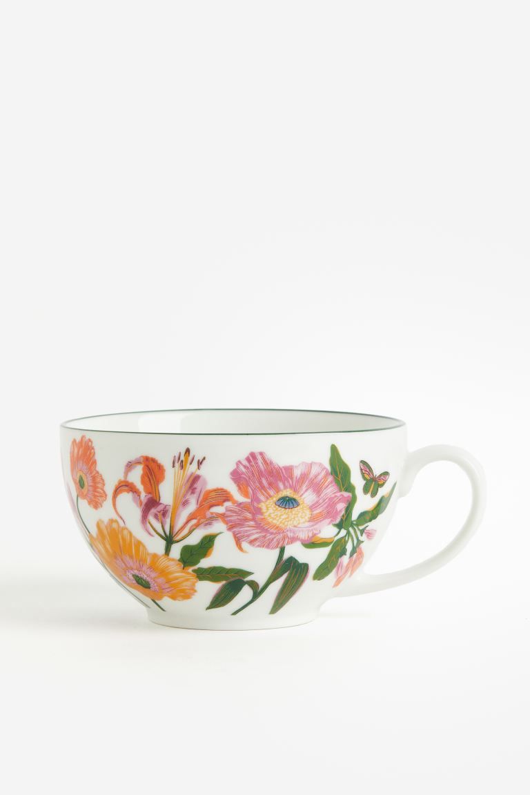 Porcelain Cup - White/floral - Home All | H&M US | H&M (US + CA)