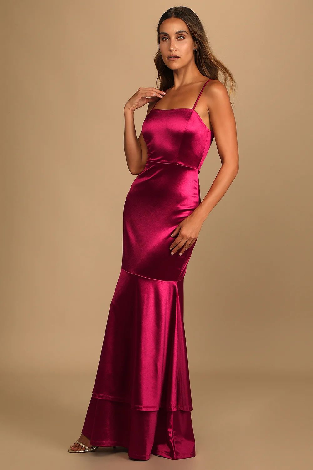 Contemporary Romance Red Satin Tiered Mermaid Maxi Dress | Lulus (US)