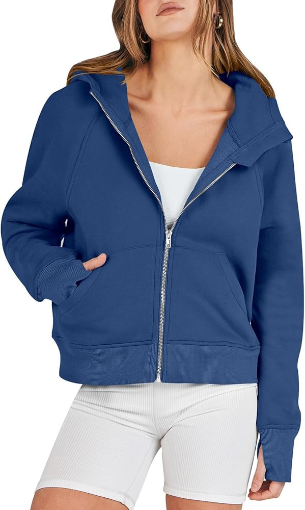ANRABESS Women Hoodies Fleece Lined Full Zipper Sweatshirts Long Sleeve Crop Tops Clothes Sweater... | Amazon (US)