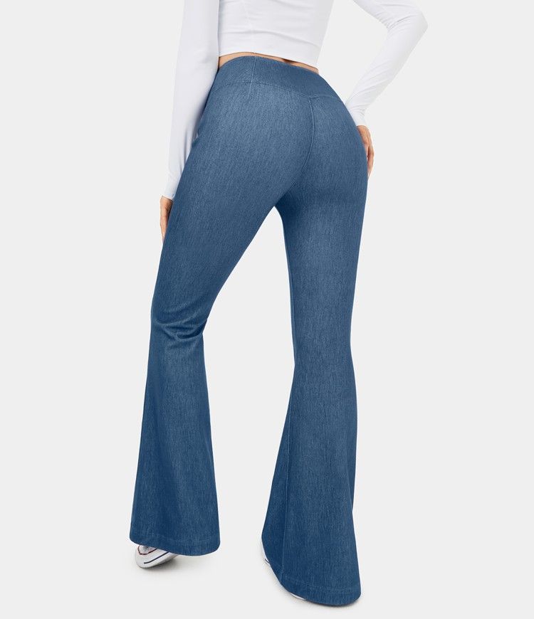HalaraMagic™ High Waisted Crossover Stretchy Knit Casual Flare Jeans | HALARA