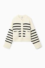 WOOL CREW-NECK CARDIGAN - White / striped - Knitwear - COS | COS (US)