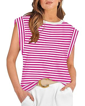 WIHOLL Cap Sleeve Tops for Women Summer Top Basic Tee Shirts Casual Tank Loose Fit 2025 Fashion | Amazon (US)