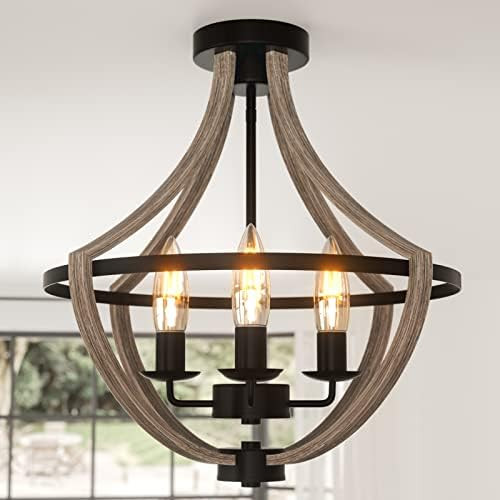 16.5" Farmhouse Light Fixtures Chandelier, 4-Light Rustic Flush Mount Ceiling Light, Modern Faux ... | Amazon (US)