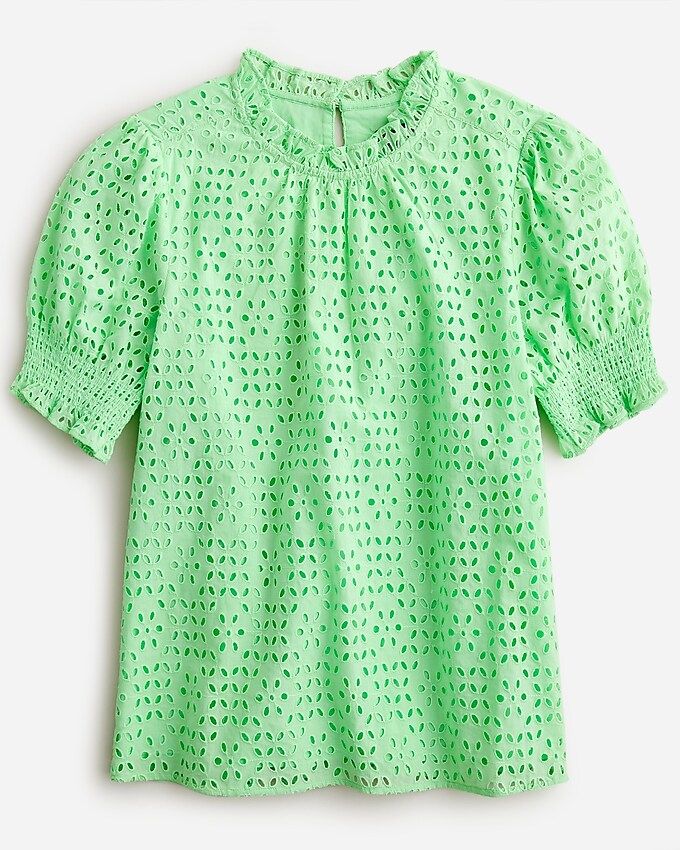 Smocked puff-sleeve top in eyelet | J.Crew US