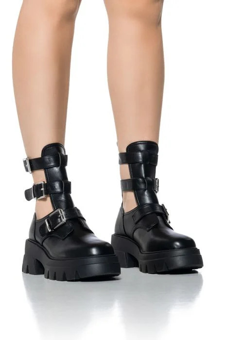 AZALEA WANG ATTICUS BLACK BUCKLE UP BOOTIE | AKIRA