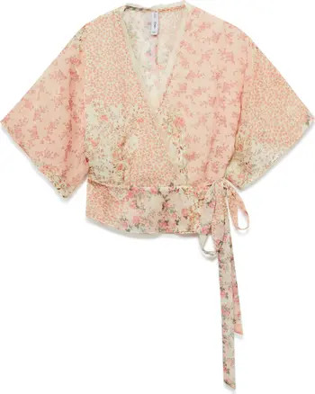 MANGO Floral Fluttery Sleeve Wrap Top | Nordstrom | Nordstrom