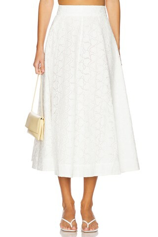 Crush Embroidered Midi Skirt in Ivory | Revolve Clothing (Global)