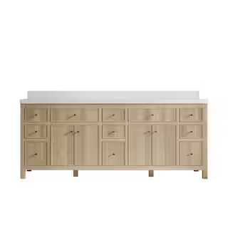 Sonoma Oak 84 in. W x 22 in. D x 36 in. H Double Sink Bath Vanity in White Oak with 2" White Quar... | The Home Depot