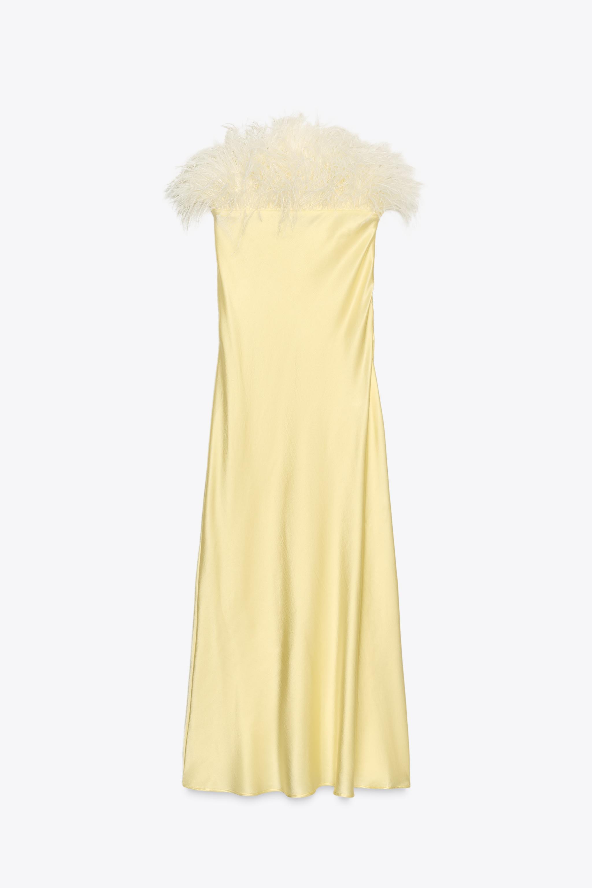 FEATHERED SATIN MIDI DRESS | Zara US