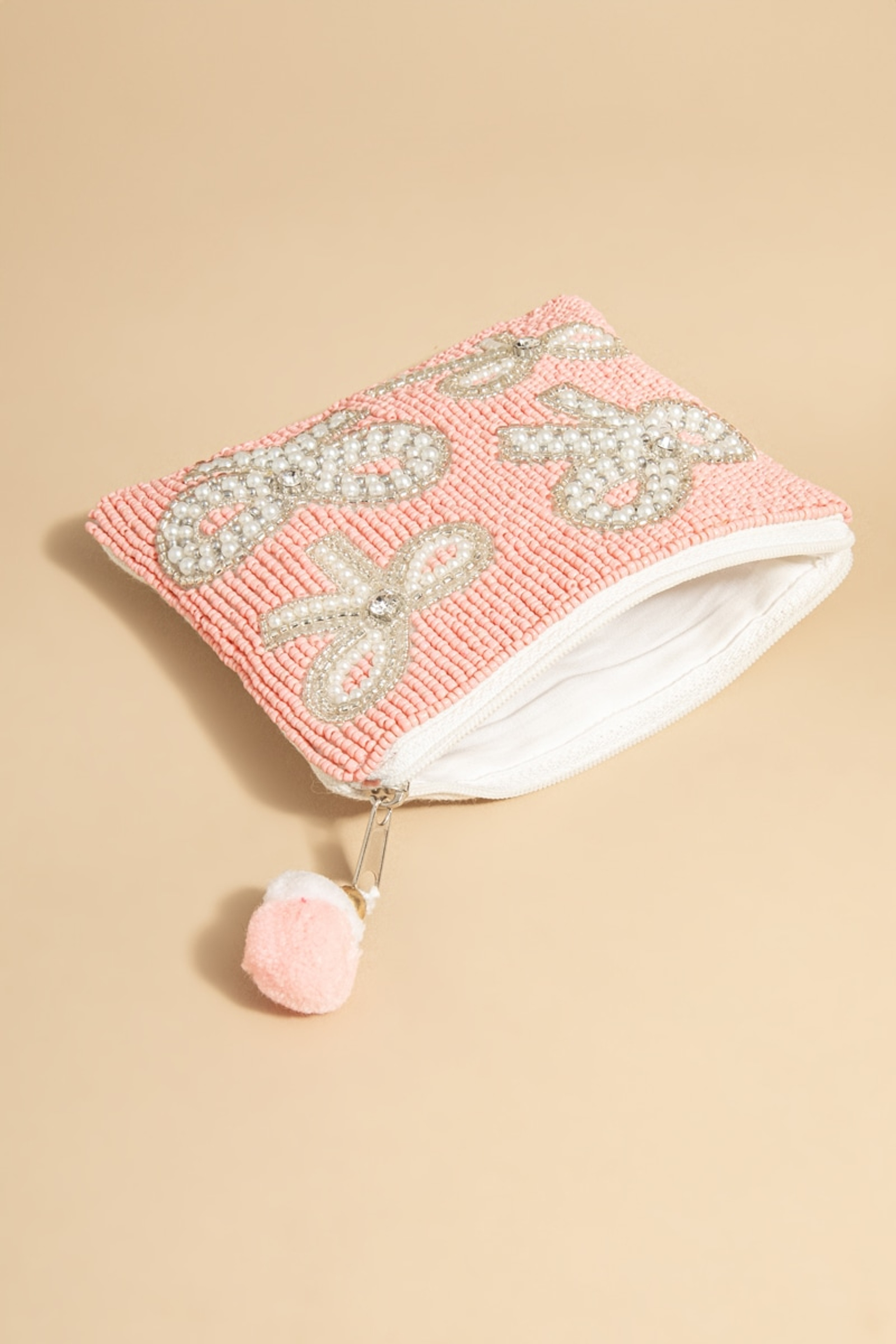 Maryann Pearl Bow Beaded Pouch | Francesca's