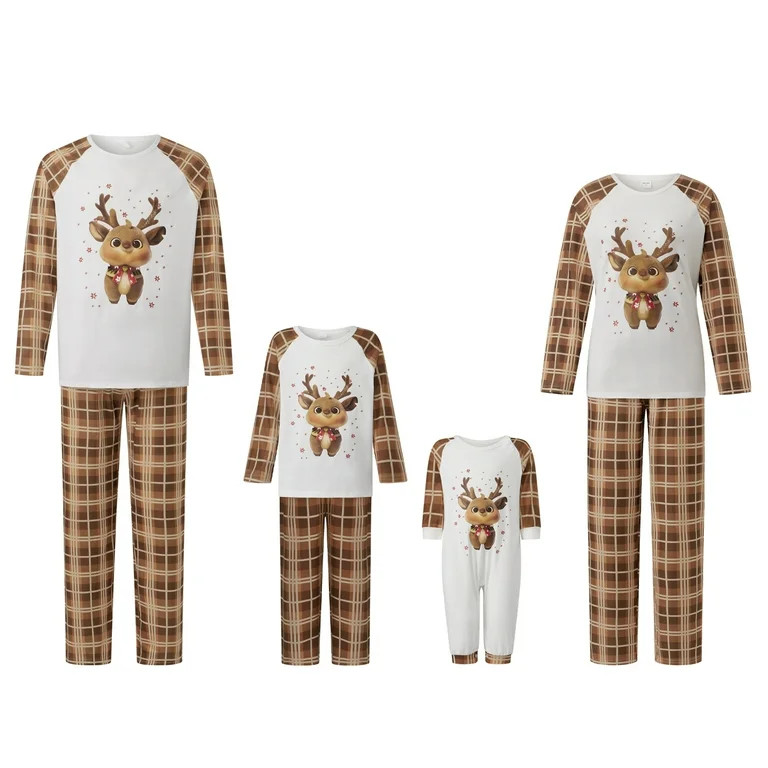 Burkashear Family Matching Christmas Pajamas Set Plaid and Reindeer Print Holiday Pajamas Sleepwe... | Walmart (US)