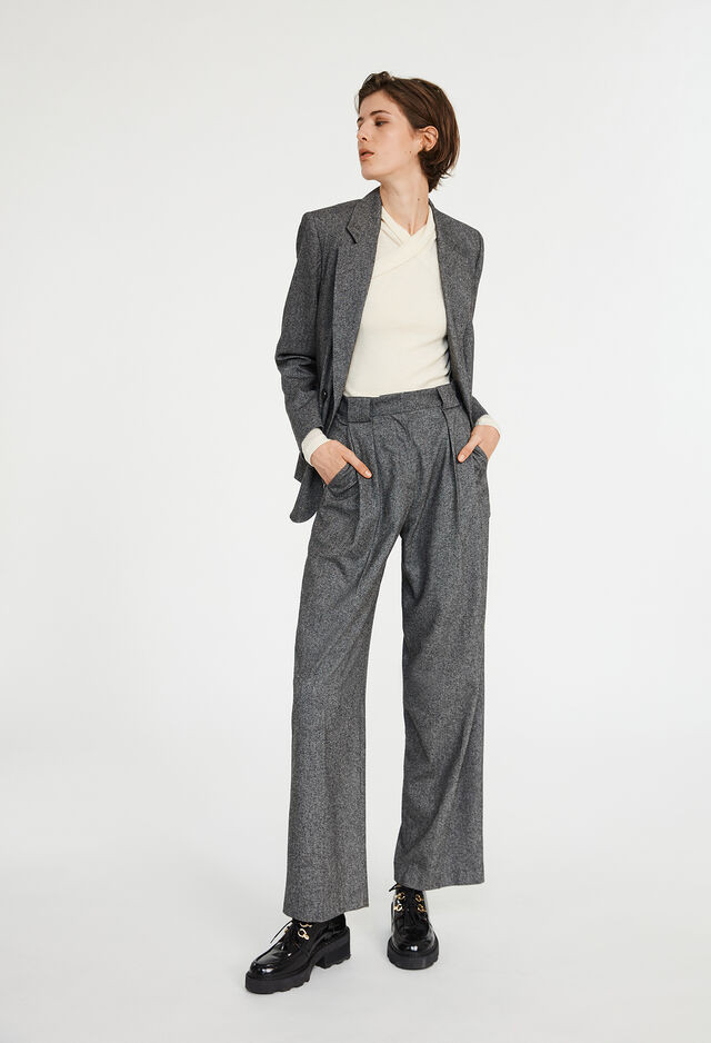 Pantalon tailleur large gris chiné | Claudie Pierlot (FR, DE, ES, UK)