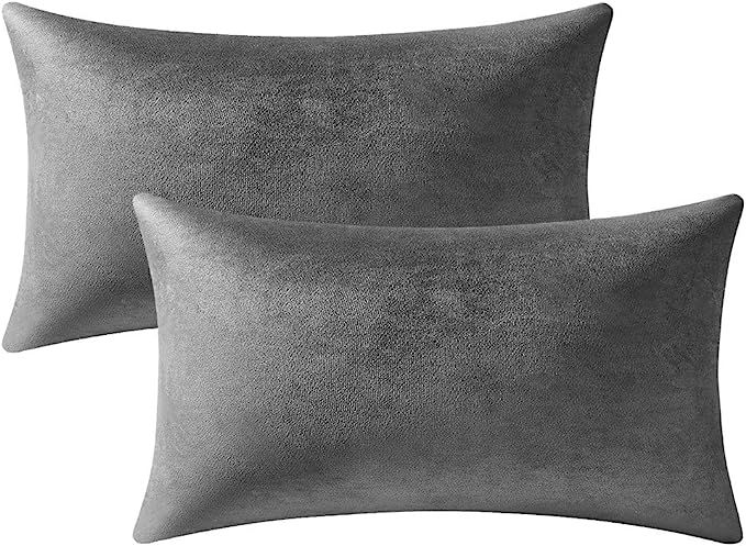Throw Pillow Covers 12x20 Dark-Grey: 2 Pack Cozy Soft Velvet Rectangular Decorative Pillow Cases ... | Amazon (US)