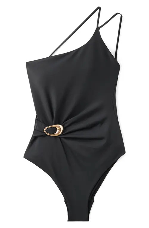 MANGO Asymmetric Open Back O-Ring One-Piece Swimsuit in Black at Nordstrom, Size Small | Nordstrom