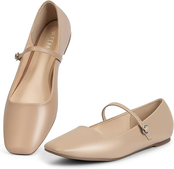 MUSSHOE Mary Jane Flats for Women: Classic Square Toe Ballet Flats with Strap - Comfortable Dress... | Amazon (US)