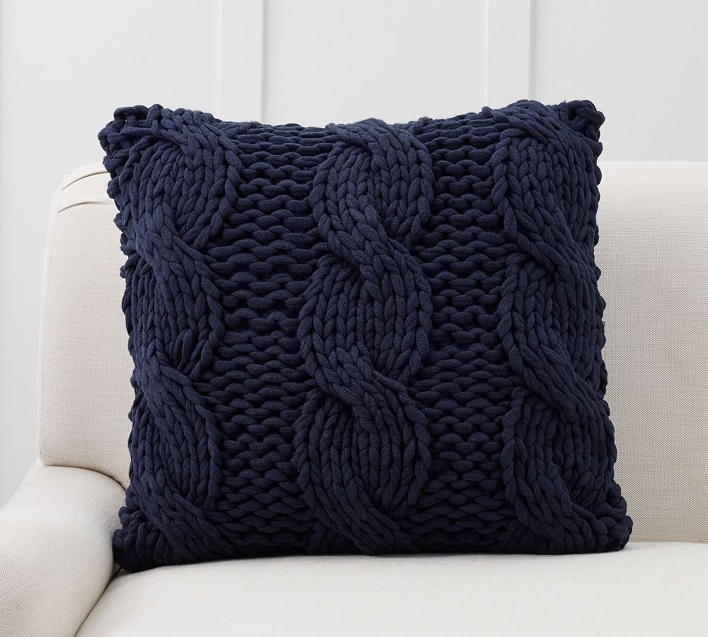 Colossal Handknit Pillow Cover, 24 x 24"", Navy | Pottery Barn (US)