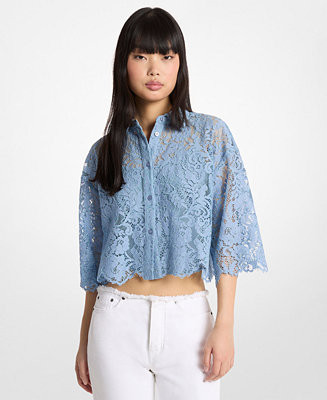 MICHAEL Michael Kors Women's Short-Sleeve Cropped Shirt - Macy's | Macy's