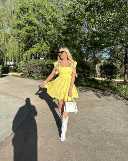 Dress is a sold-out style from Vici, but linking a similar dress instead!

Boots: 9.5

Mini Dress | White Cowboy Boots | Western Boots | Cowgirl Boots

#LTKstyletip #LTKSeasonal