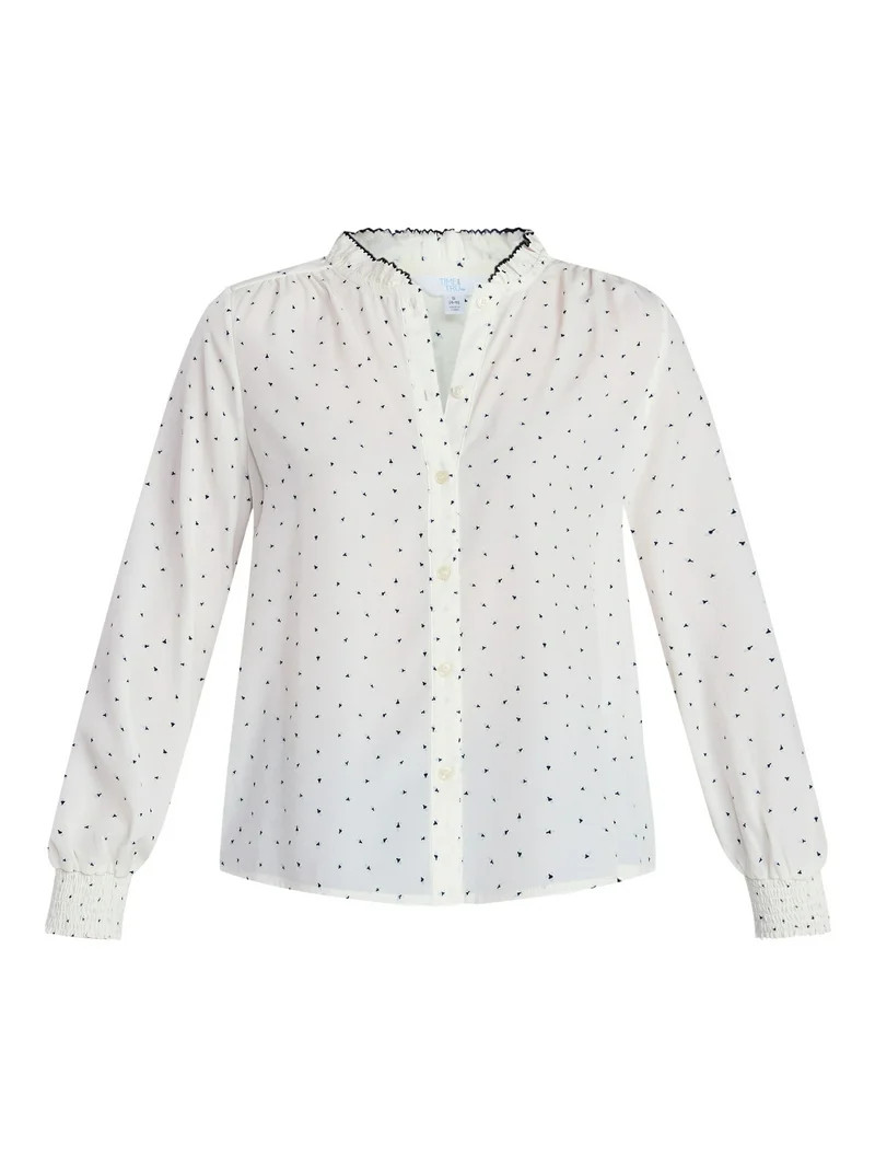 Time and Tru Women's Ruffle Button Down Blouse with Long Sleeves, Sizes XS-XXXL | Walmart (US)