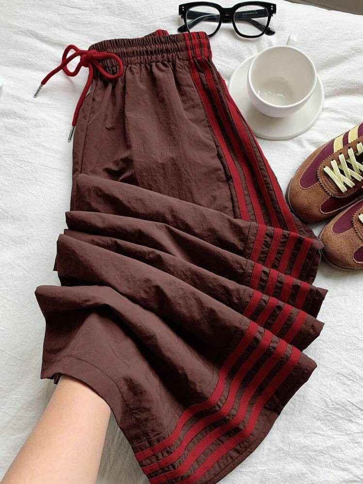 Comfortcana Women's Elastic Waist Casual Loose Striped Sports Pants | SHEIN