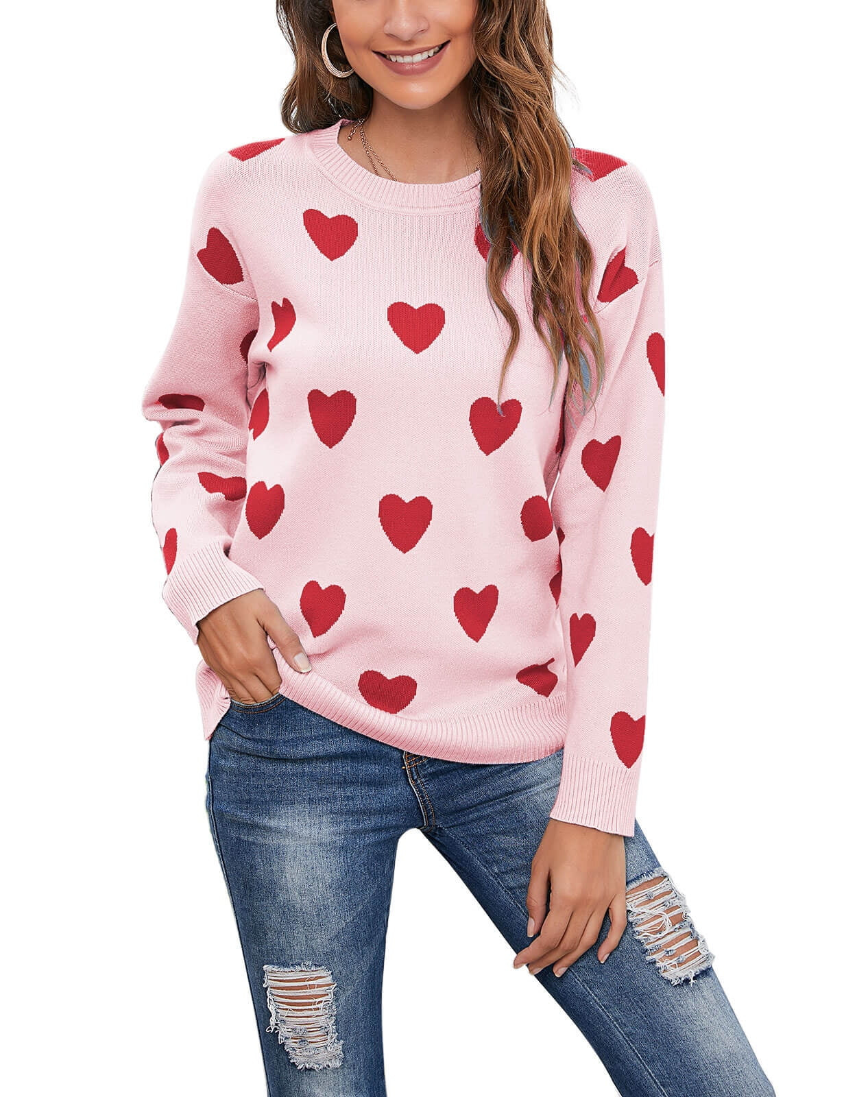 Pullover Sweater for Women Valentine's Day Cute Heart Print Warm Sweaters Knitted Sweaters Shermi... | Walmart (US)