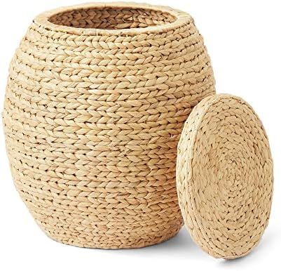 Artera Large Wicker Storage Baskets - Natural Multipurpose Barrel Storage Tub with Lid, Woven Water  | Amazon (US)