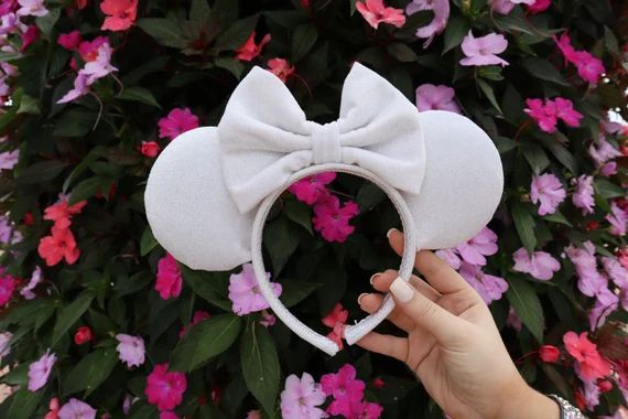 Sparkly White Velvet Minnie Mouse Ears  White Bridal Disney | Etsy | Etsy (US)