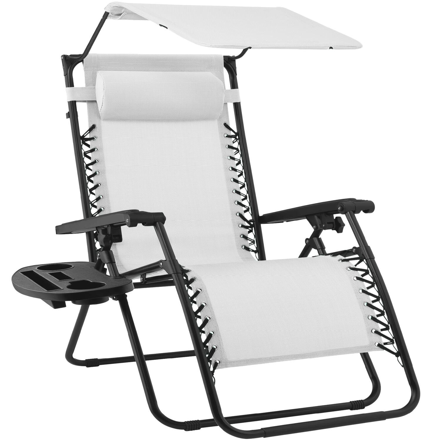 Best Choice Products - Folding Zero Gravity Recliner Patio Lounge Chair w/ Canopy Shade, Headrest, Tray - Snow/Black - White | Best Buy U.S.