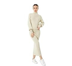 Scacto Women's Two Pieces Outfits Sweater Set High Neck Pullover Top Long Maxi Skirt Dress Set | Amazon (US)