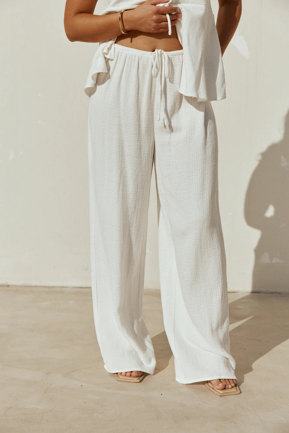 White Cotton Drawstring Saskia Pants | Sabo Skirt US