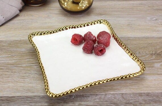 Gold and White Beaded Square Salad/Dessert Plate | Etsy (CAD)