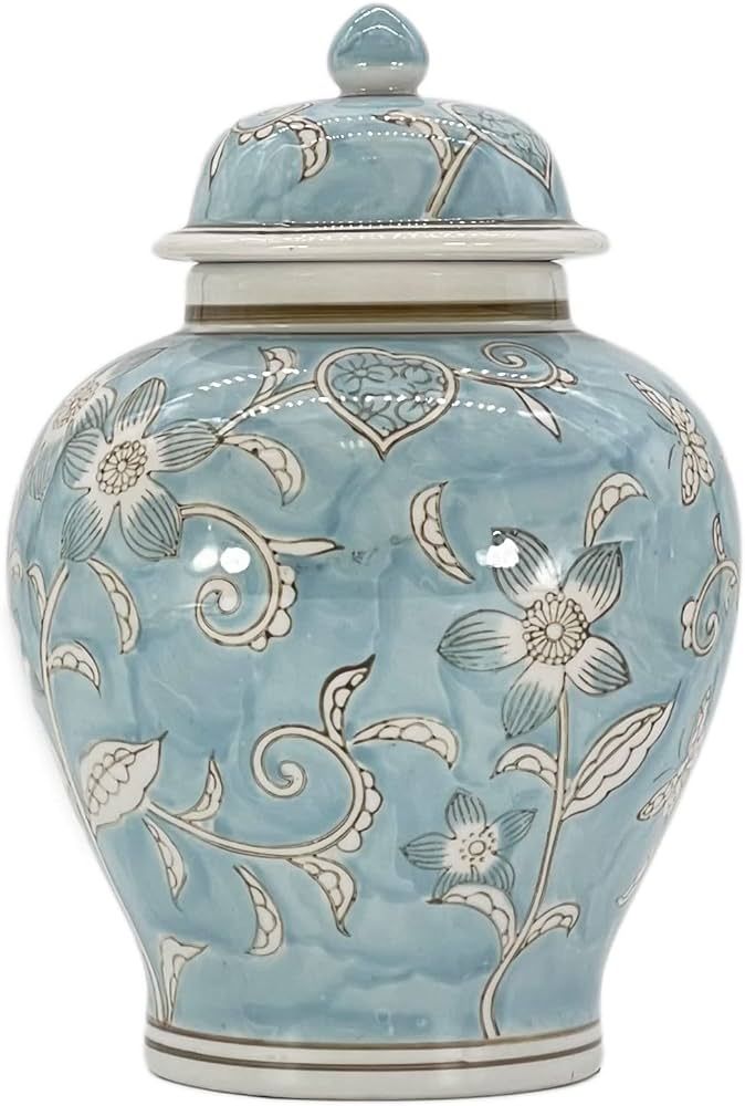 Galt International Light Blue and White Flower Chinoiserie Jar 12" w/Lid - Ginger Jar, Tea Storag... | Amazon (US)