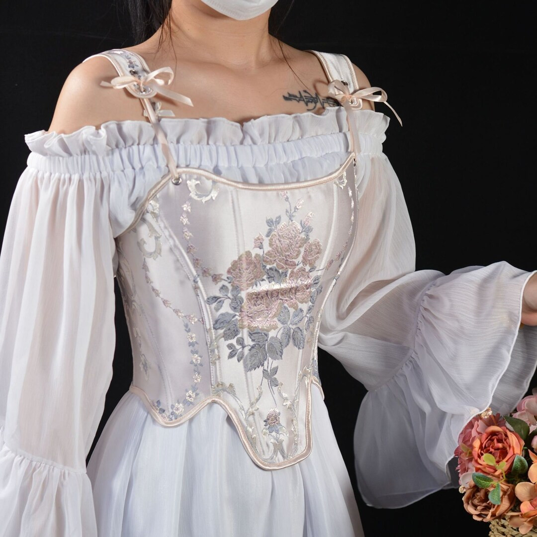 Hand-embroidered corset top/Renaissance top corset/Monet oil painting corset/French princess/milk... | Etsy (US)