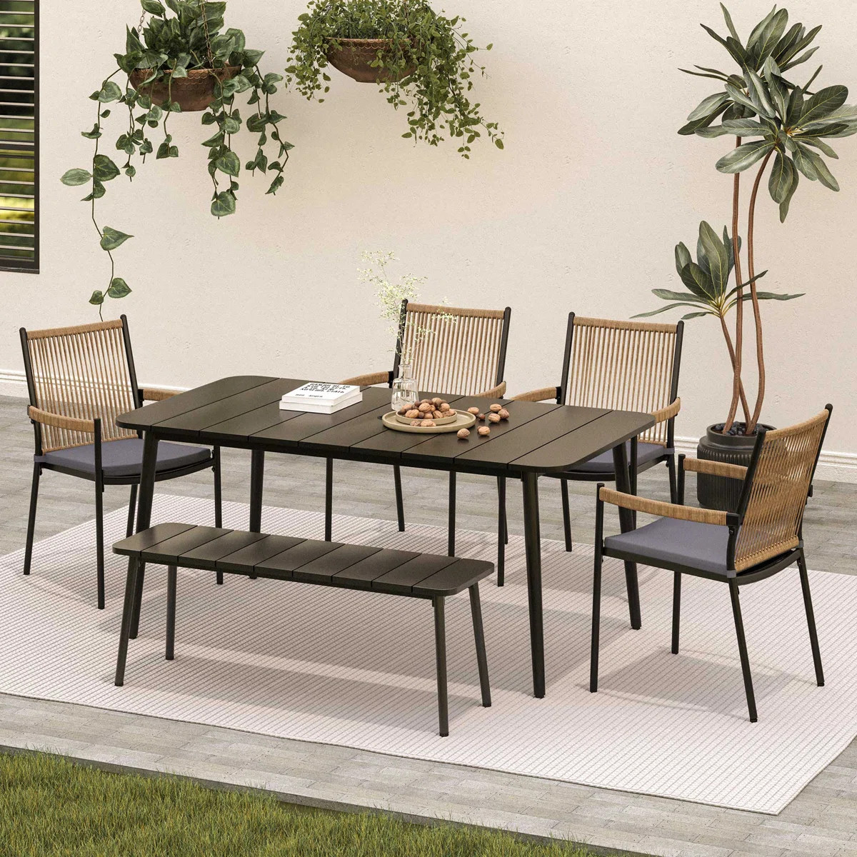 6 Person Rectangular Outdoor Dining Set with 65" Rectangular Table and bench | Wayfair North America