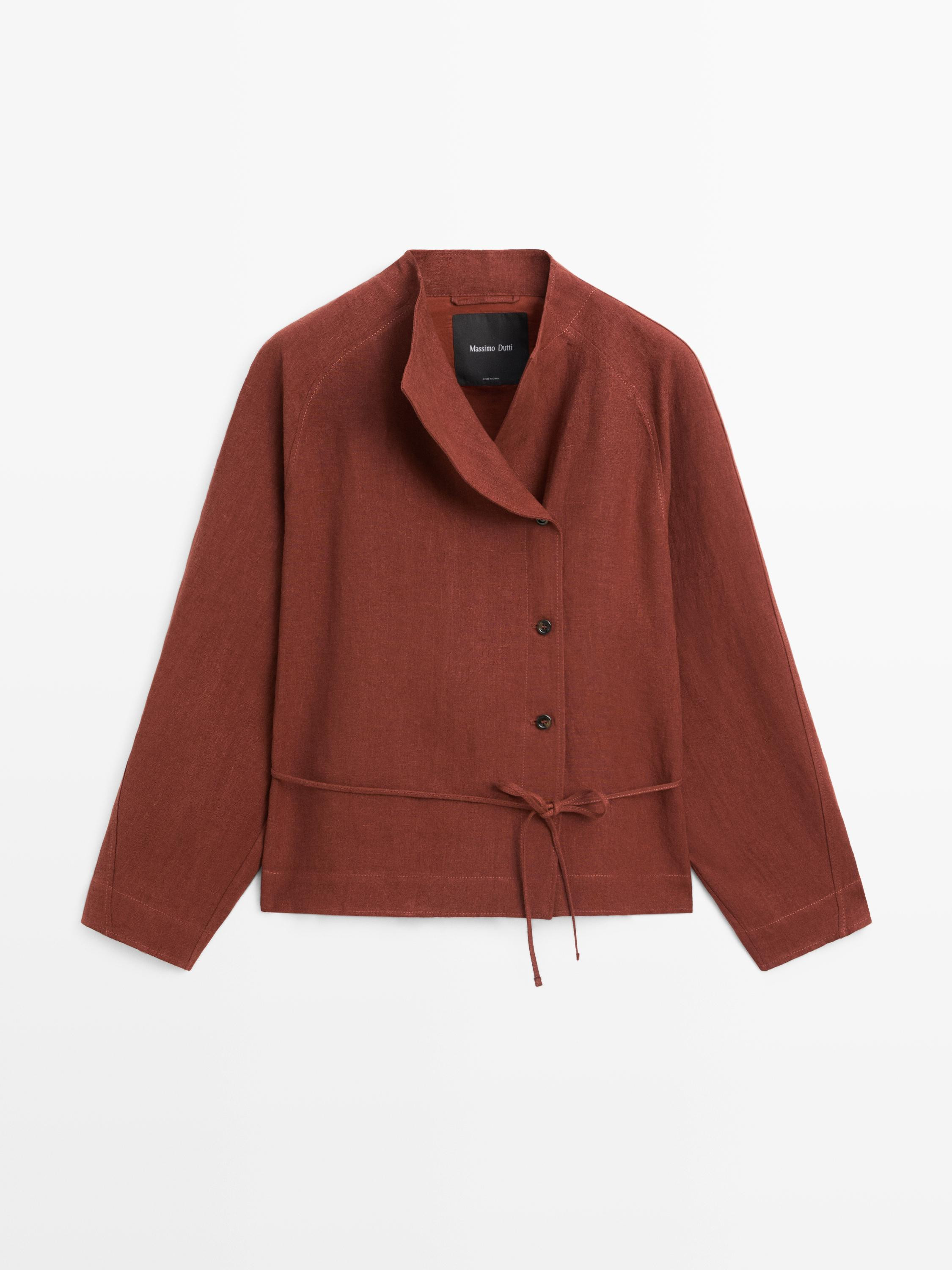 100% linen kimono with buttons and tie detail | Massimo Dutti UK