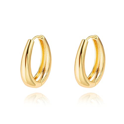 18K Gold Teardrop Huggie Hoop Earrings for Women, Cute Chunky Gold Hoop Earring Simple Oval Big Hoop | Amazon (US)