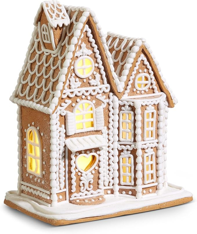 One Holiday Way 12-Inch Lighted Brown & White Gingerbread House - Decorative Elegant Light Up Fau... | Amazon (US)