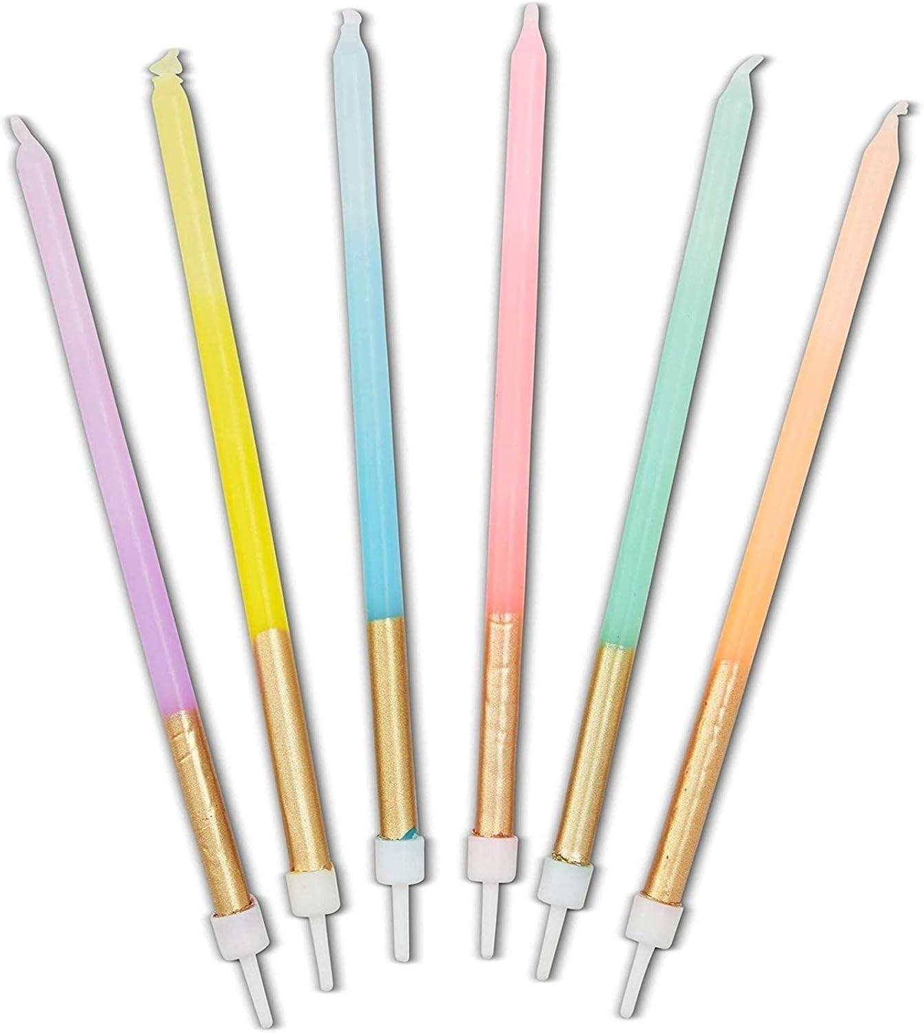 Pastel Ombre Long Thin Birthday Cake Candles in Holders (5 in., 24 Pack) | Amazon (US)