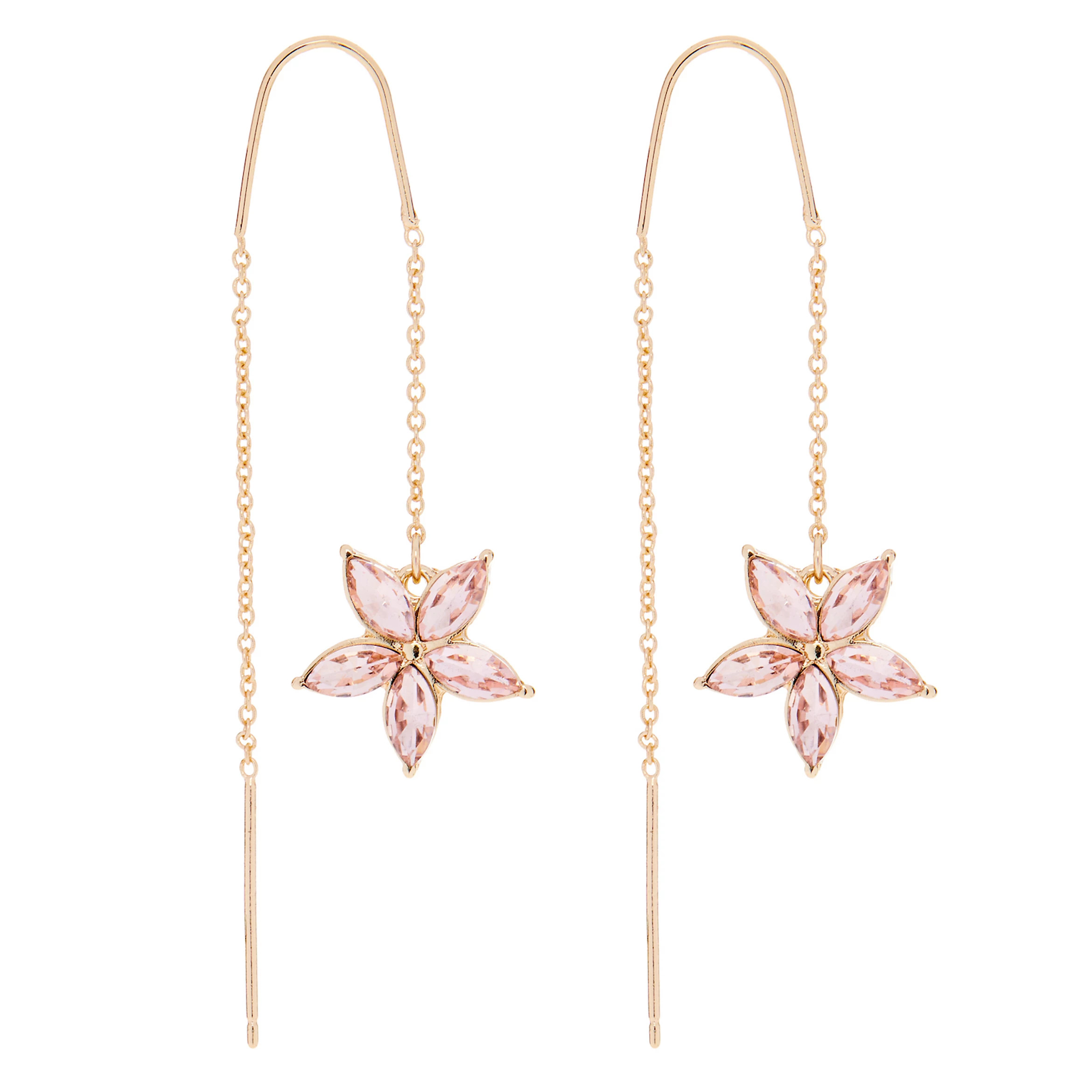 LC Lauren Conrad Gold Tone Light Pink Simulated Crystal Flower Threader Earrings | Kohl's