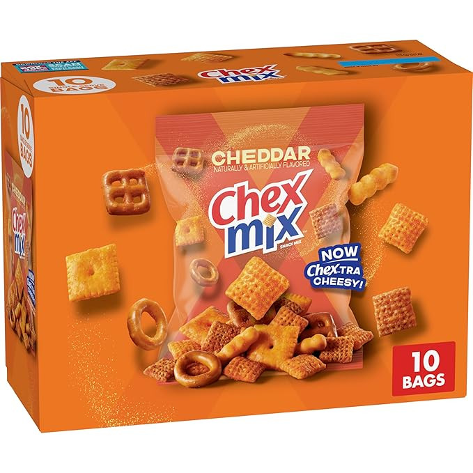 Chex Mix Cheddar Snack Mix, Single Serve Snack Bags, Multipack, 10 Ct, 17.5 oz | Amazon (US)