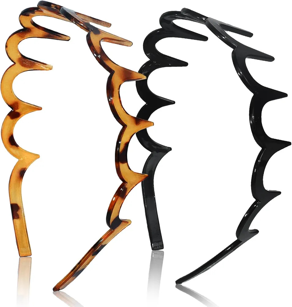 2025 Zigzag Headbands for Women, 2-Pack U-Shaped Hair Comb Headbands, Non-Slip Slick-Back Hair Ac... | Amazon (US)