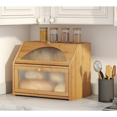 MOEPISY Bamboo Wood Double Layer Bread Box, Large Storage Bin for Kitchen Counter (Natural) | Target
