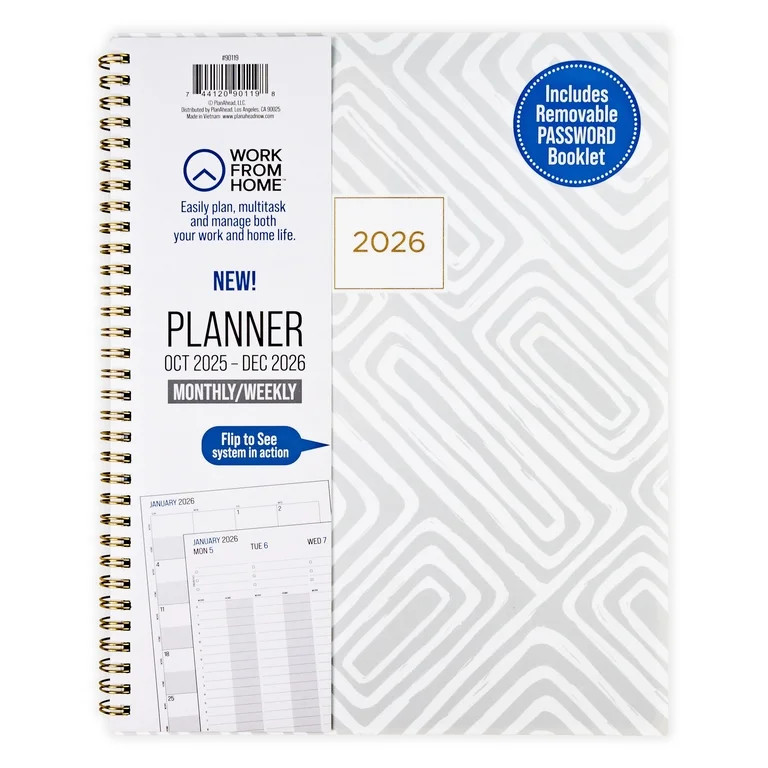 Work from Home Monthly Weekly Planner Large (8.75 x 11) Grey 15-Month Oct 2025-Dec 2026 | Walmart (US)
