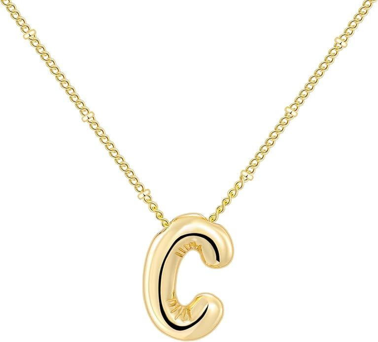 Pychee 14K Gold Plated Balloon Initial Necklaces for Women - Bubble Letter Necklace Dainty Gold I... | Amazon (US)