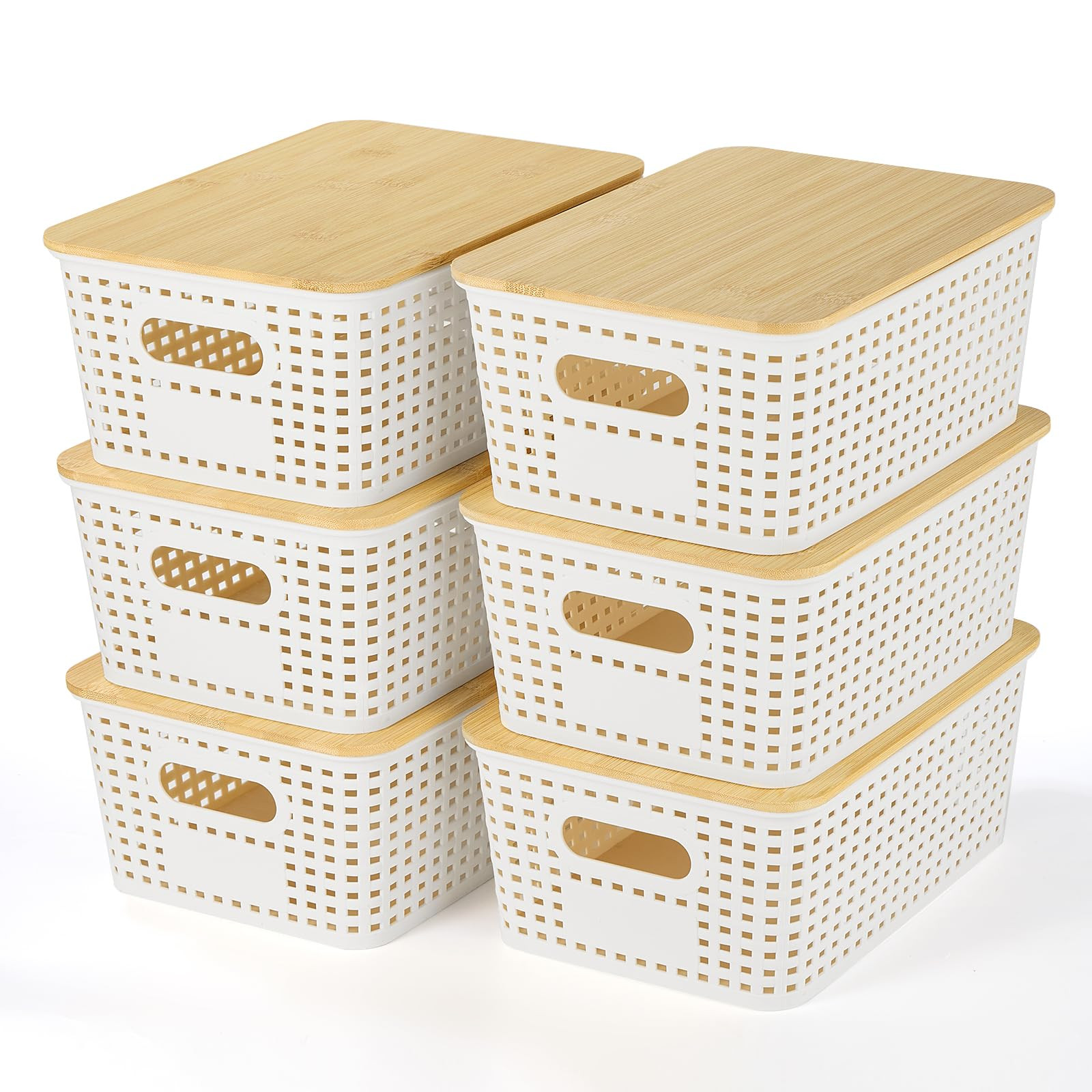 Plastic Storage Baskets With Bamboo Lid - Plastic Storage Containers Stackable Storage bins: Stor... | Amazon (US)
