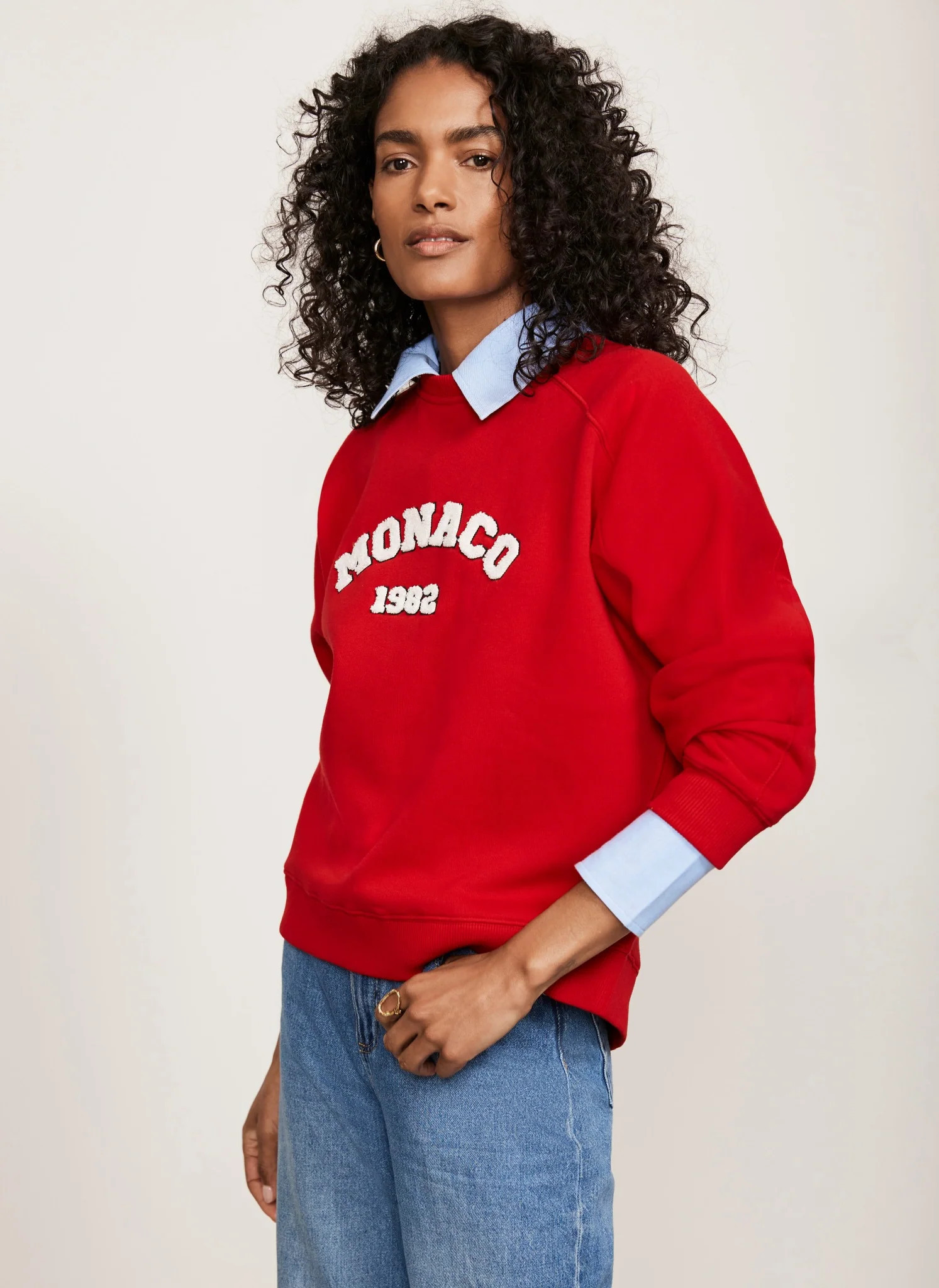 Red Cotton Blend Monaco Slogan Sweatshirt | Mint Velvet