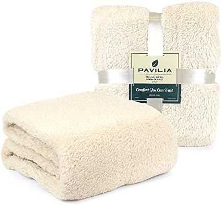 PAVILIA Plush Sherpa Throw Blanket for Couch Sofa | Fluffy Microfiber Fleece Throw | Soft, Fuzzy,... | Amazon (US)