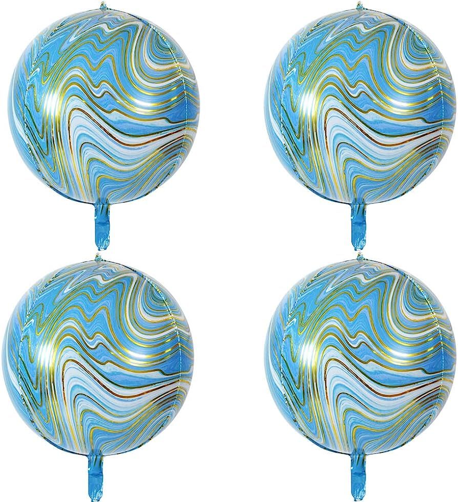 22 Inch Blue Large Agate Foil Balloons Marble Foil Balloons Round Sphere Mylar 4D Balloons for Bi... | Amazon (US)