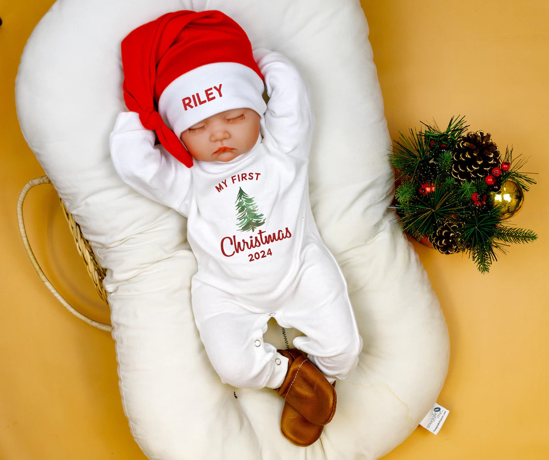 Baby 1st Christmas Romper. My 1st Christmas Outfit With Santa Hat. Personalized Newborn White Lon... | Etsy (US)